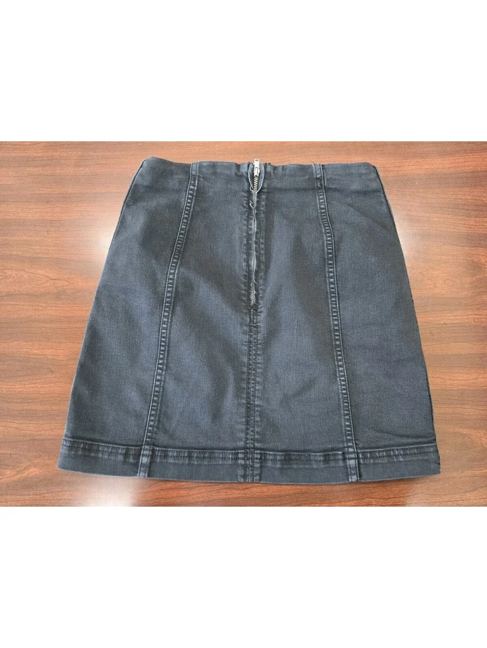 Free People Black Stretch Denim Mini Pencil Skirt Back Zip Paneled Womens M
